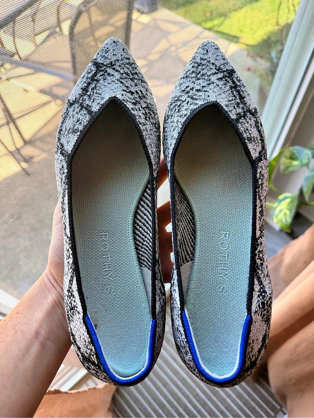 Rothy's The Point in Grey Stone Snake Flats Gray & Black US 8.5